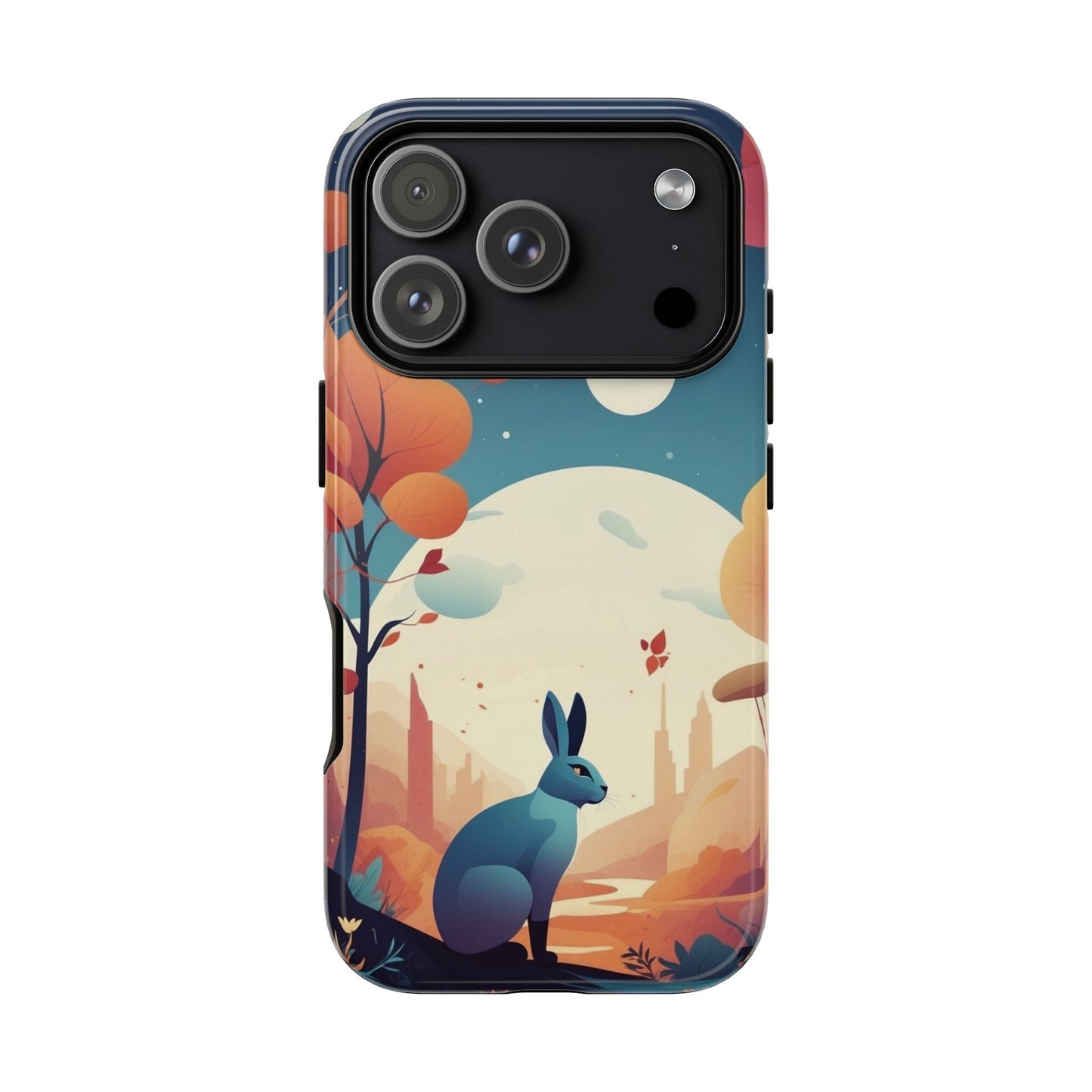 iPhone 17 Pro / Glossy Phone Case - Stylised Blue Hare Design Phone Case