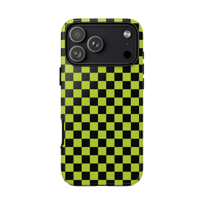 Trendy Neon Lime Green & Black Small Checked Pattern Phone Case - Green Phone Case - iPhone 18 Pro Max / Glossy