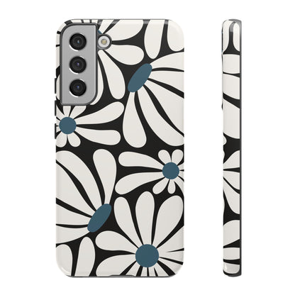 Retro Black Daisy Pattern Phone Case - Black Phone Case - Samsung Galaxy S22 Plus / Glossy