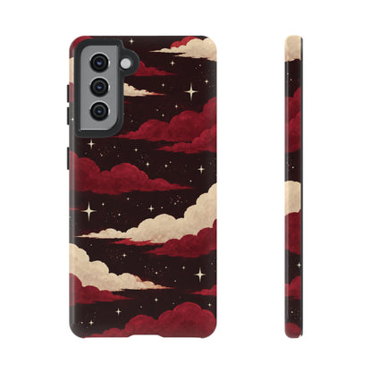 Illustrated Crimson Red Clouds & Stars Phone Case