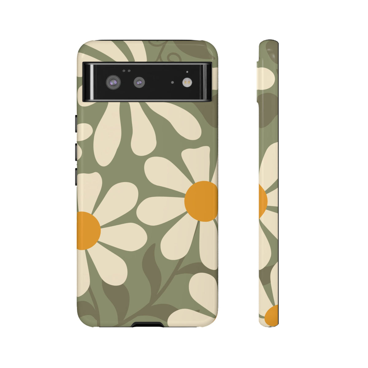 Retro Green Daisy Pattern #2 Phone Case - Green Phone Case - Google Pixel 6 / Glossy