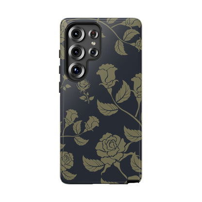 Samsung Galaxy S25 Ultra / Glossy Phone Case - ’Blue & Olive Rose Pattern’ Phone Case