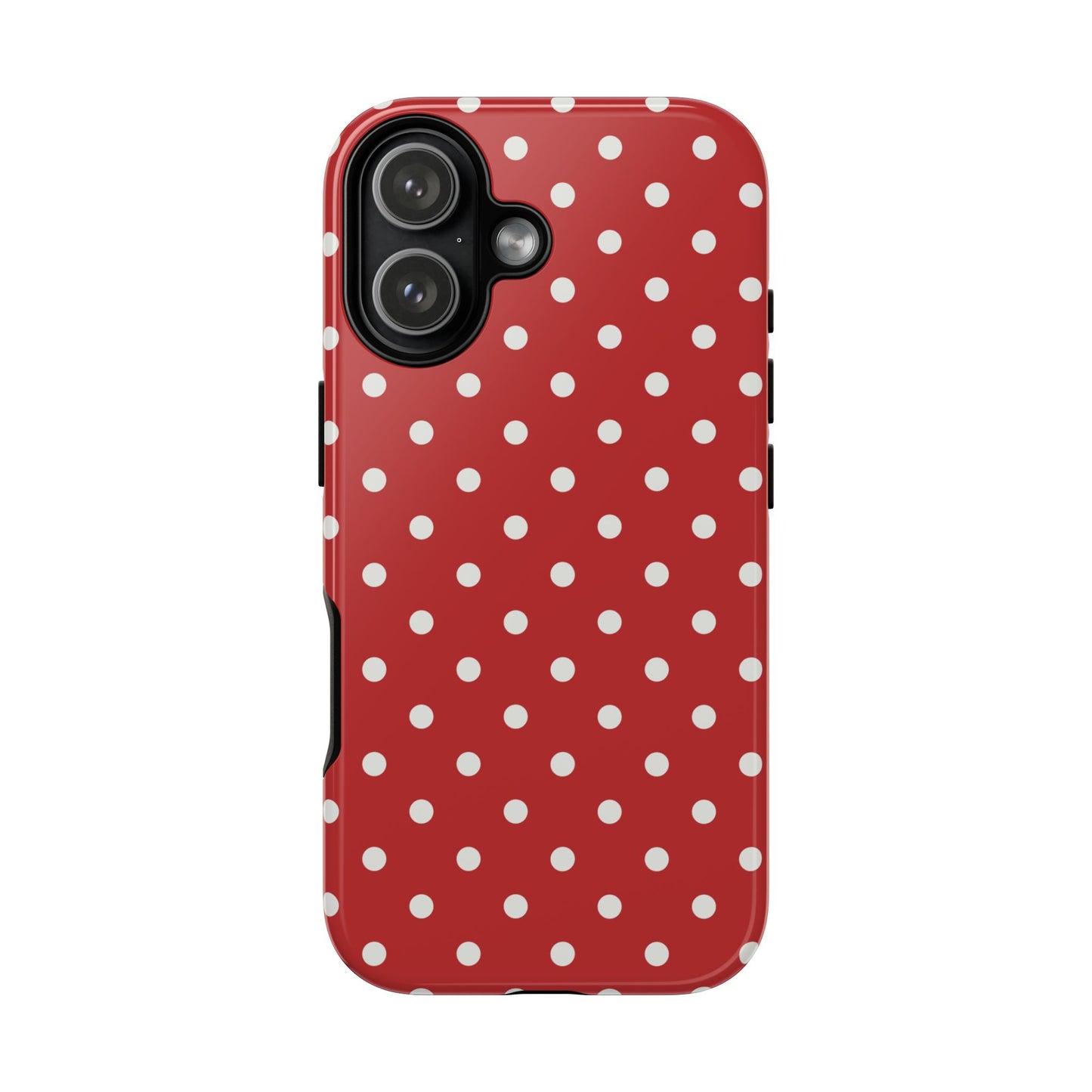 iPhone 17 / Glossy Phone Case - Red with White Dot Pattern Phone Case