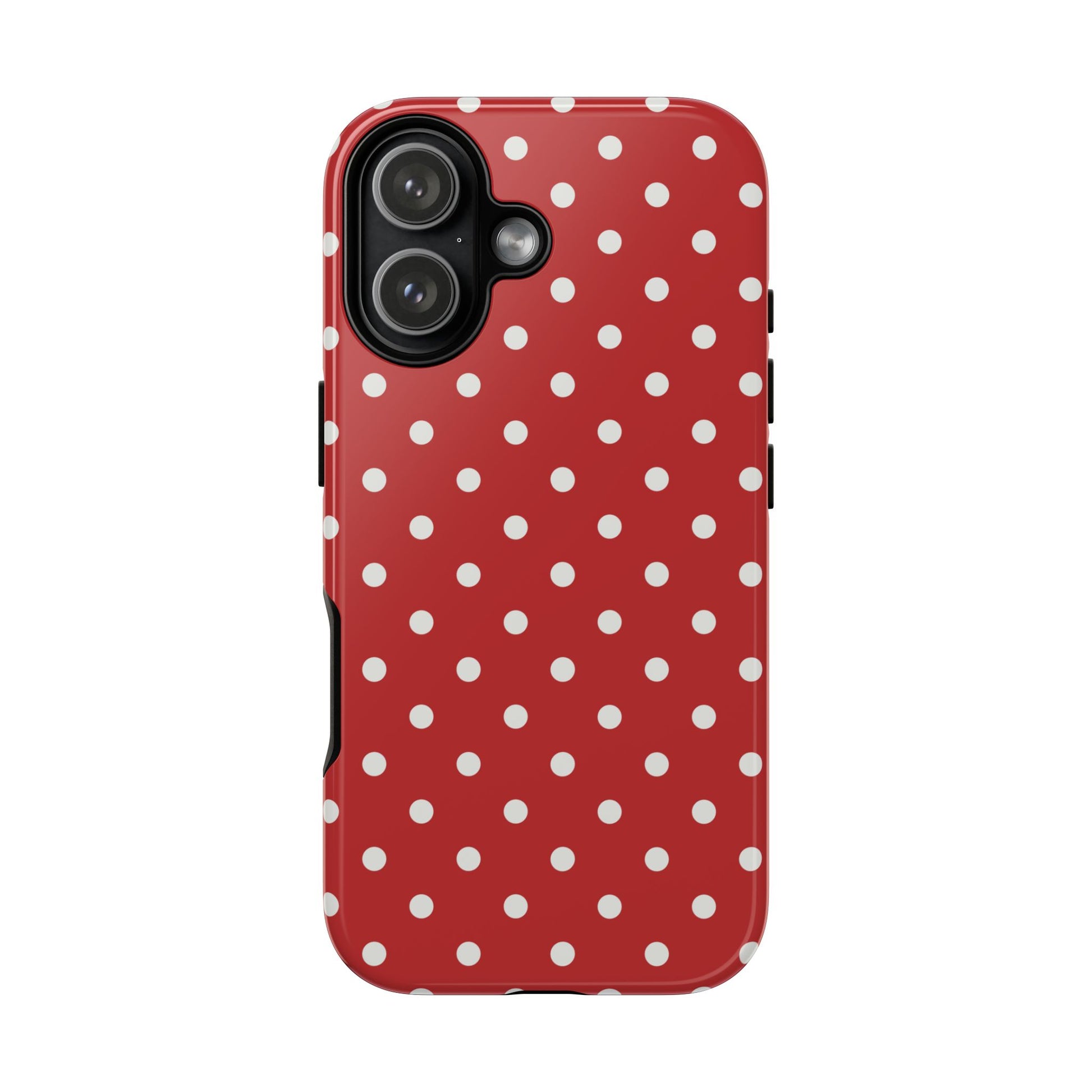 iPhone 17 / Glossy Phone Case - Red with White Dot Pattern Phone Case