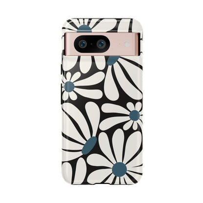 Google Pixel 8 / Glossy Phone Case - Retro Black Daisy Pattern Phone Case
