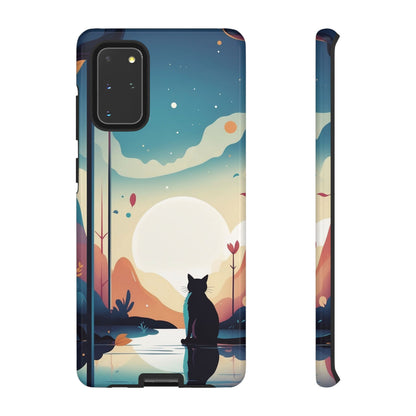 Stylised Cat & Moon Design Phone Case - Multicolor Phone Case - Samsung Galaxy S20+ / Glossy