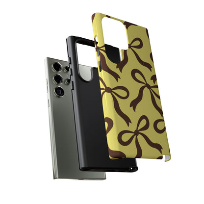 Bold Butter Yellow and Chocolate Brown Bow Pattern Phone Case - Yellow Phone Case