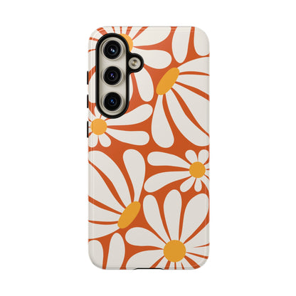 Retro Orange Daisy Pattern Phone Case - Orange Phone Case - Samsung Galaxy S24 / Glossy