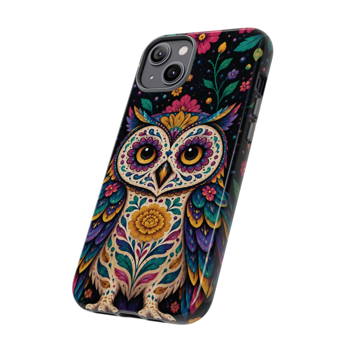 Vibrant Purple and Teal Calavera Owl Phone Case - Multicolor Phone Case