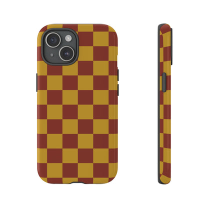 Trendy Mustard & Burgandy Checked Pattern Phone Case - Brown Phone Case - iPhone 15 / Glossy