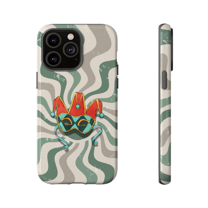 iPhone 14 Pro Max / Glossy Phone Case - Venetian Jester Mask – Green Retro Soft Revival Phone Case