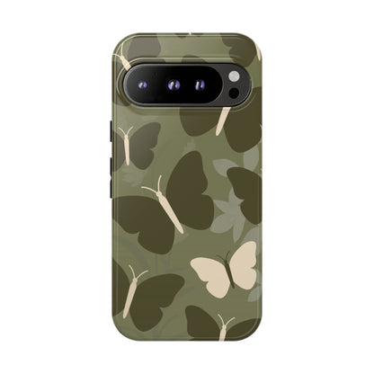 Google Pixel 9 Pro / Glossy Phone Case - Minimalist Olive Green Butterfly Pattern Phone Case