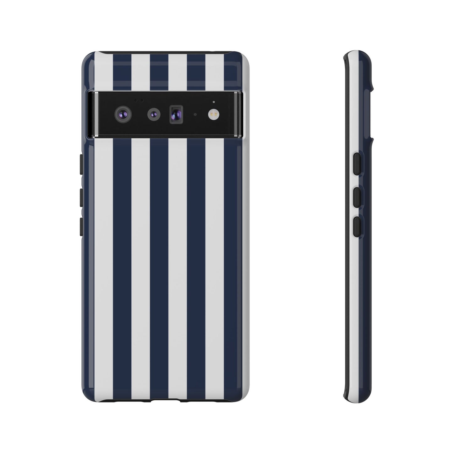 Google Pixel 6 Pro / Glossy Phone Case - Simple Dark Blue & White Stripe Pattern Phone Case