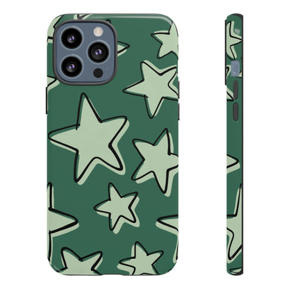 Forest Green Doodle Star Phone Case