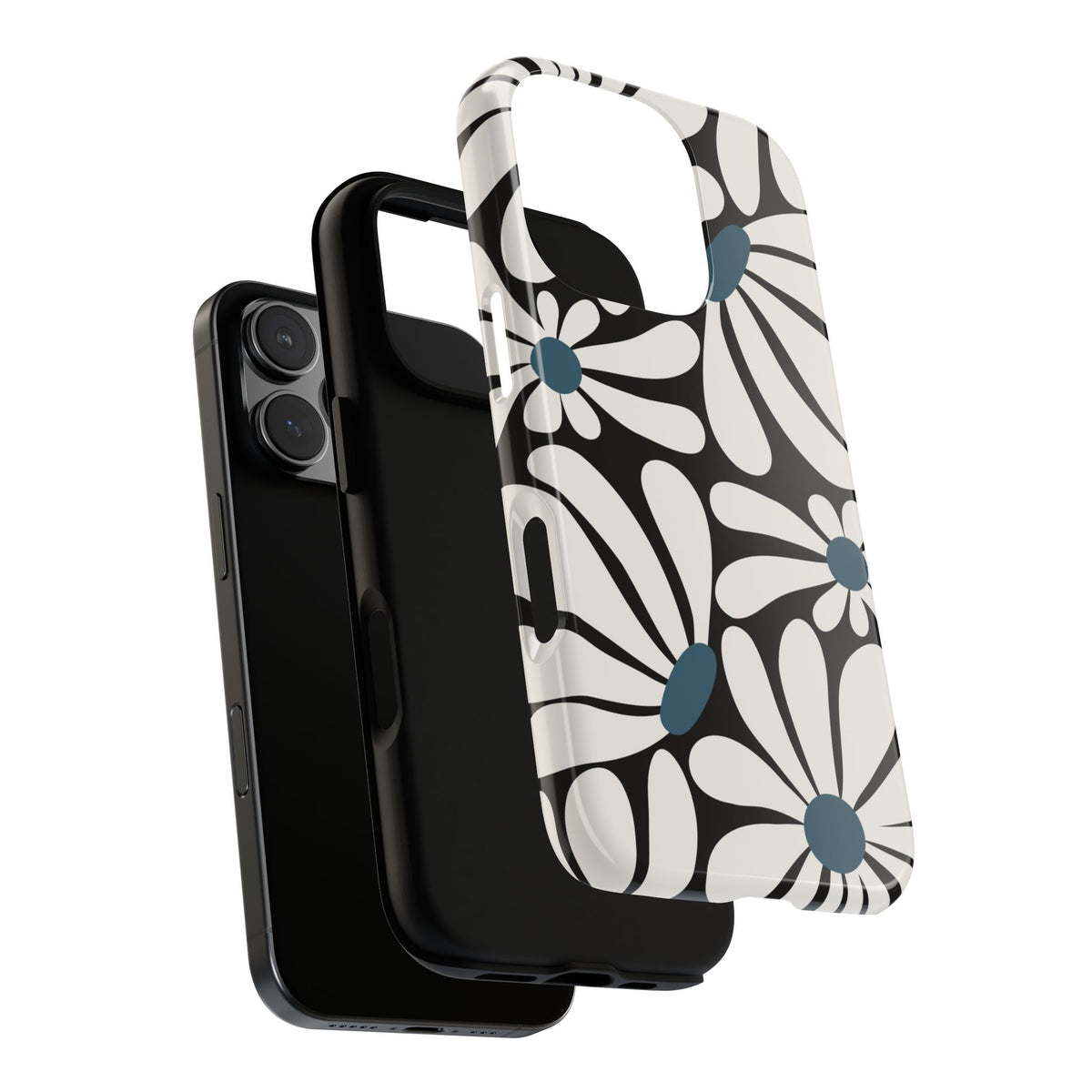 Retro Black Daisy Pattern Phone Case - Black Phone Case