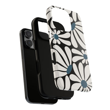 Retro Black Daisy Pattern Phone Case - Black Phone Case