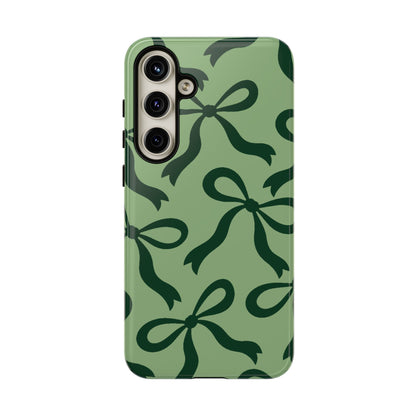 Bold Sage Green and Forest Green Bow Pattern Phone Case - Green Phone Case - Samsung Galaxy S24 Plus / Glossy