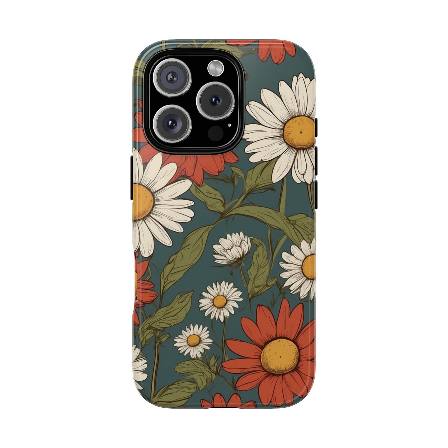 Boho Chic Daisies Floral Pattern "White & Red" Phone Case