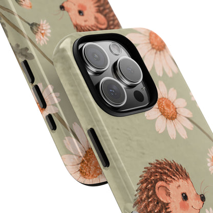 Whimsical Sage Green Hedgehog and Daisy Chain Phone Case - Green Phone Case