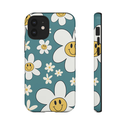 Fun Retro Daisy Pattern with Light Blue Background Phone Case - Blue Phone Case - iPhone 12 Mini / Glossy