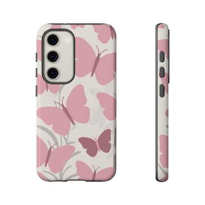 Minimalist Cream & Pink Butterfly Pattern Phone Case - White Phone Case - Samsung Galaxy S23 / Glossy