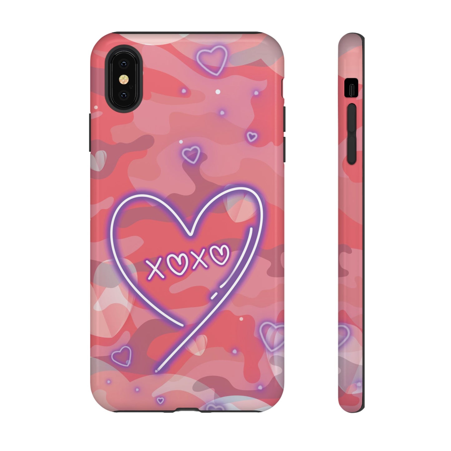 Love Heart Neon Camo Phone Case - Pink Phone Case - iPhone XS MAX / Glossy