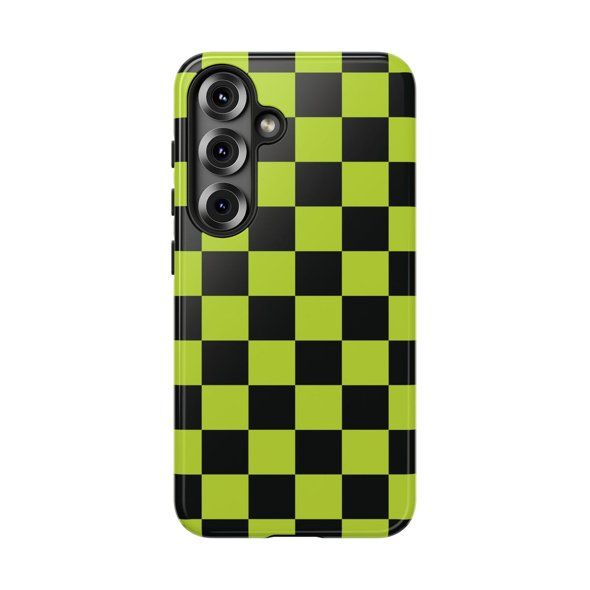 Trendy Neon Lime Green & Black Checked Pattern Phone Case - Green Phone Case - Samsung Galaxy S25 / Glossy