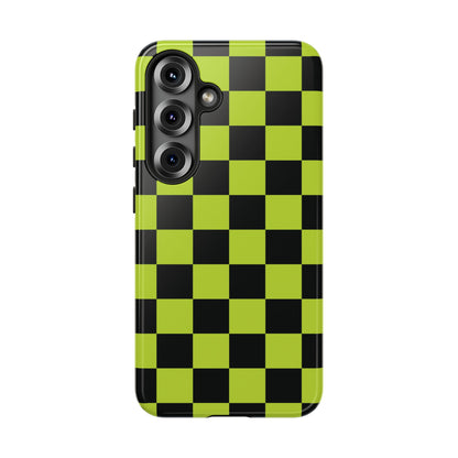 Trendy Neon Lime Green & Black Checked Pattern Phone Case - Green Phone Case - Samsung Galaxy S25 / Glossy