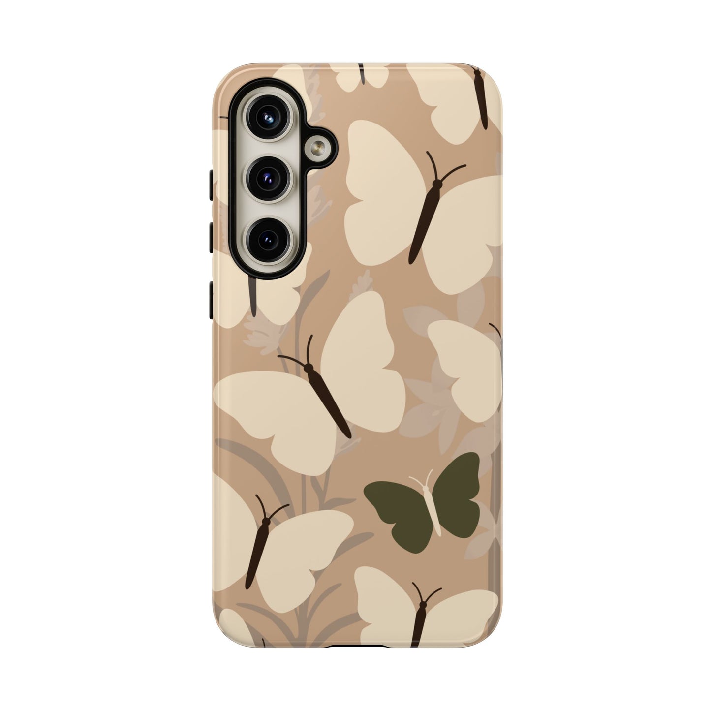 Samsung Galaxy S24 Plus / Glossy Phone Case - Minimalist Beige Butterfly Pattern Phone Case