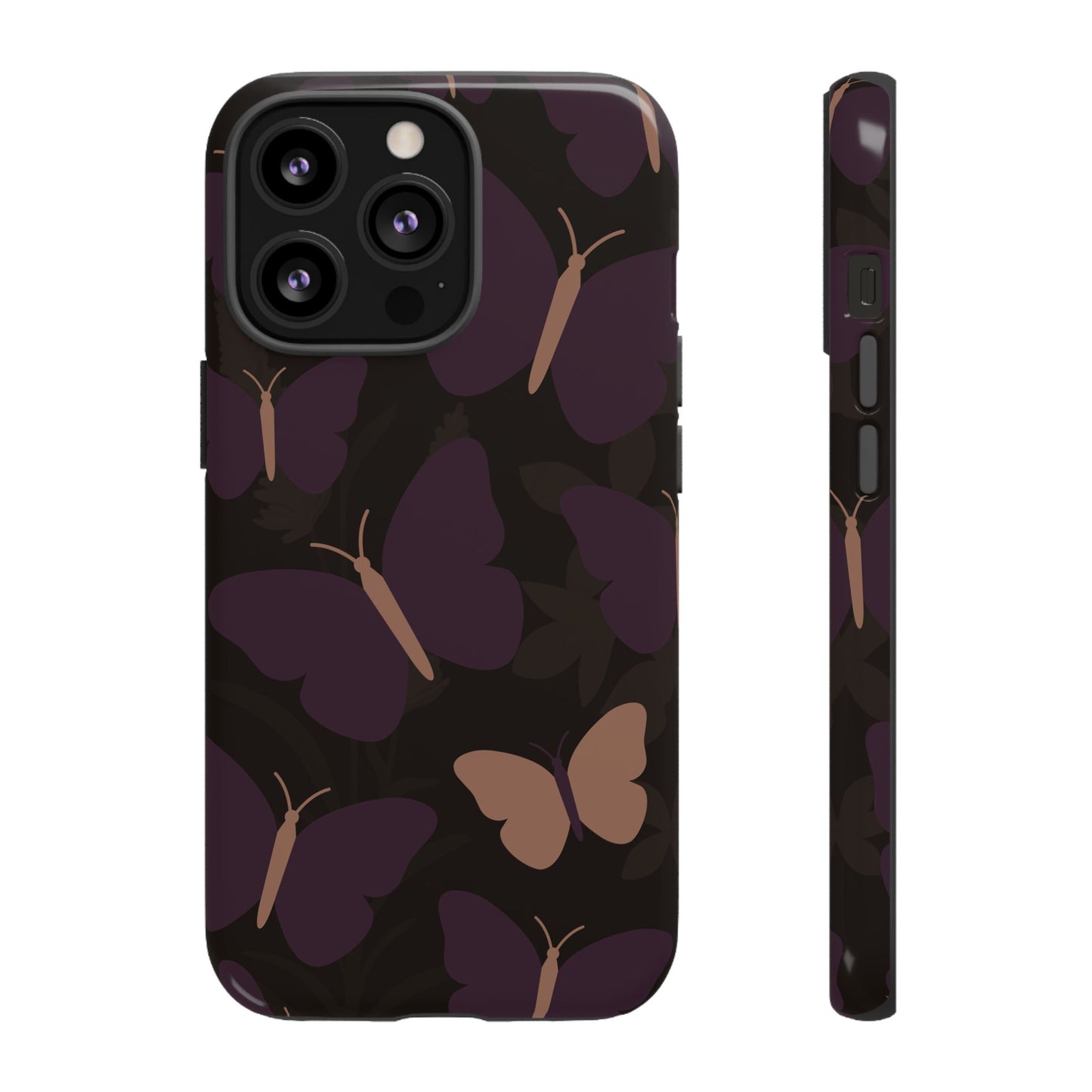 iPhone 13 Pro / Glossy Phone Case - Minimalist Purple Butterfly Pattern Phone Case