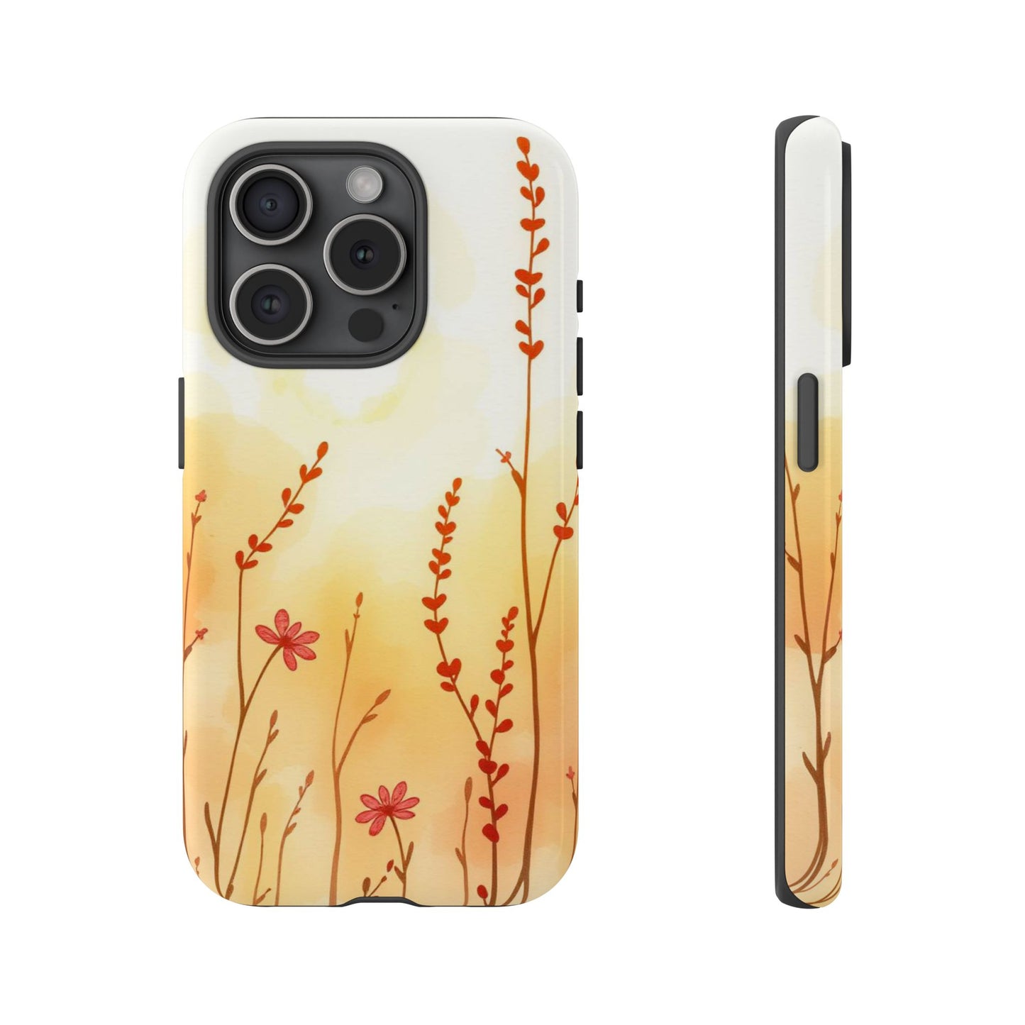 iPhone 15 Pro / Glossy Phone Case - Boho Chic Watercolour Wildflower Dusk Pattern Phone Case