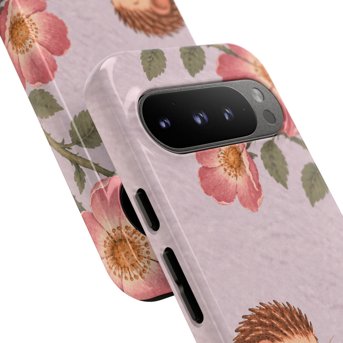 Whimsical Lilac Hedgehog and Wild Rose Phone Case - Purple Phone Case