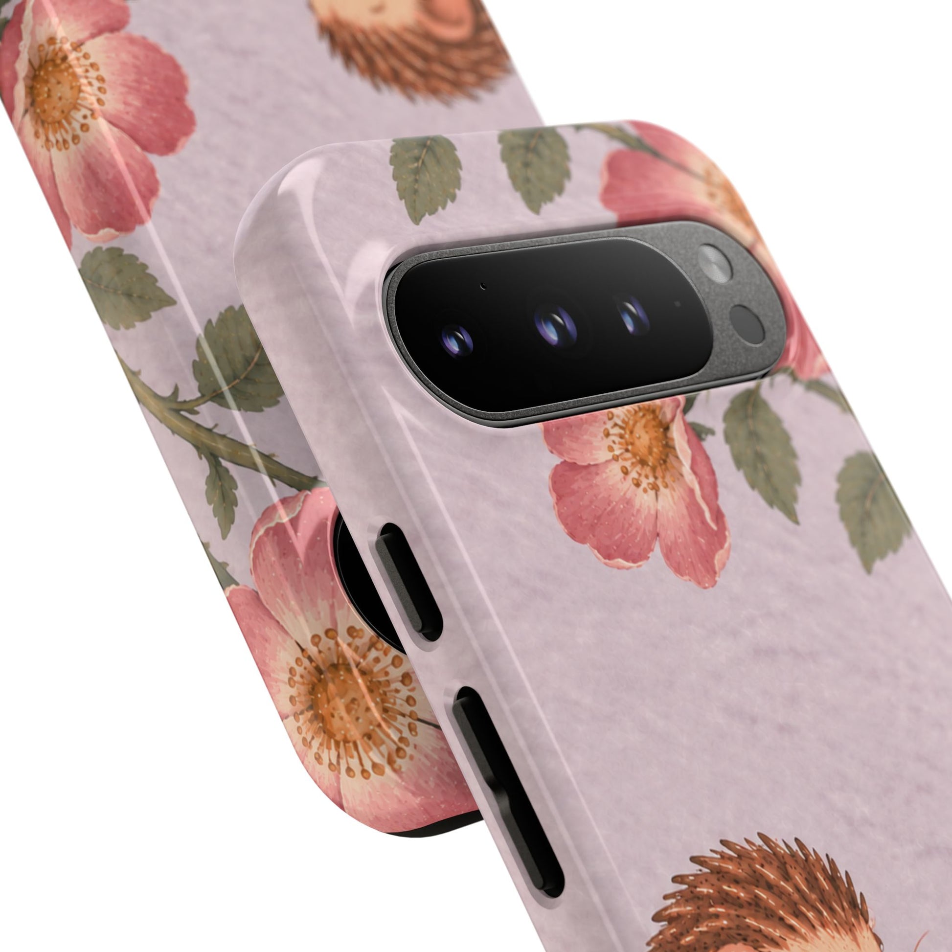 Whimsical Lilac Hedgehog and Wild Rose Phone Case - Purple Phone Case