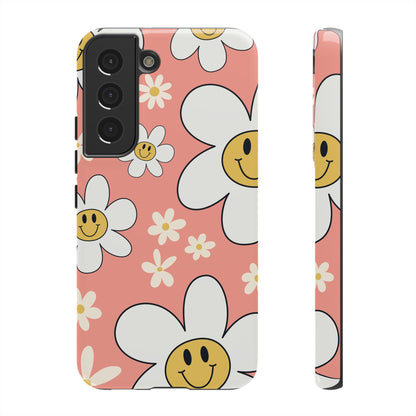 Fun Retro Daisy Pattern with Pink Background Phone Case - Pink Phone Case - Samsung Galaxy S22 / Glossy