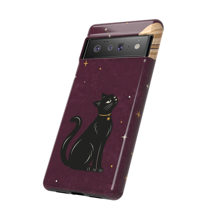 Whimsical Plum Celestial Black Cat Phone Case