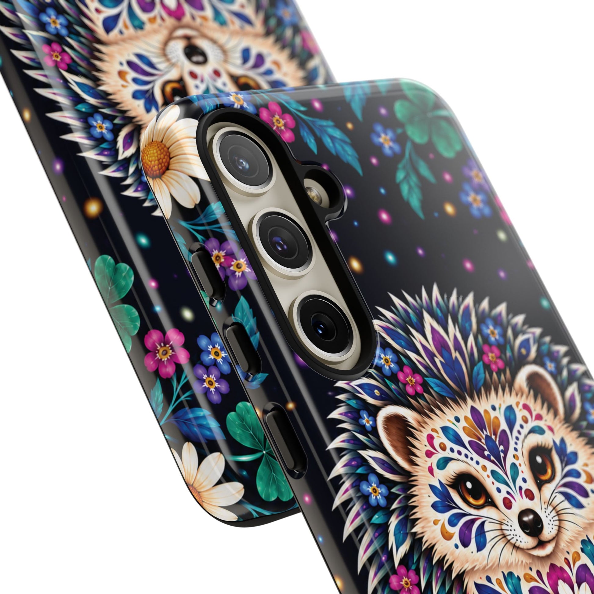 Vibrant Purple and Teal Calavera Hedgehog Phone Case - Multicolor Phone Case