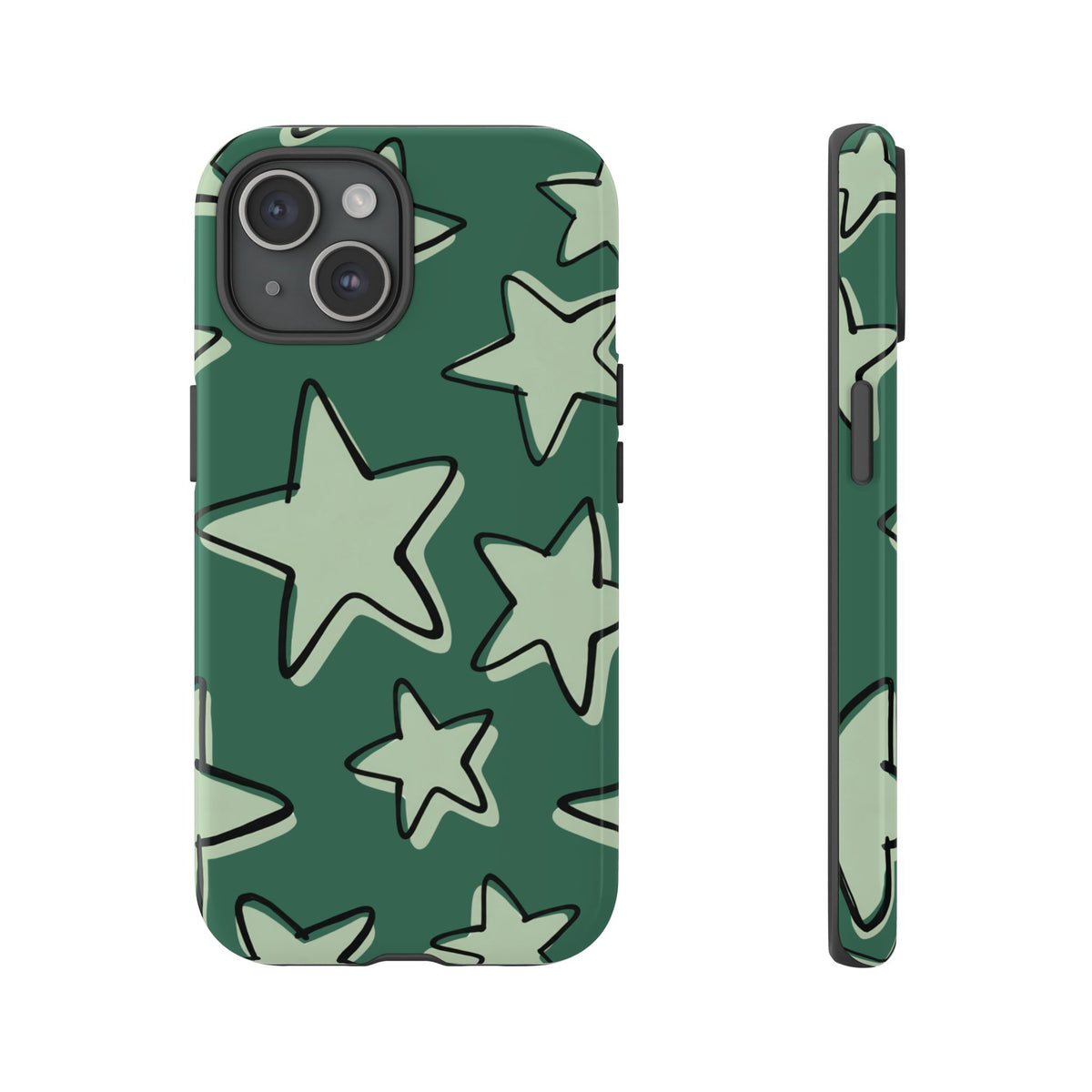 Forest Green Doodle Star Phone Case