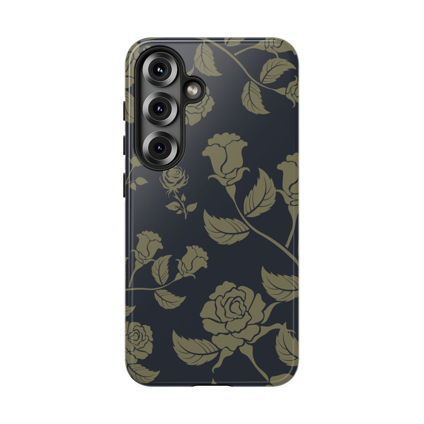 Samsung Galaxy S25 / Glossy Phone Case - ’Blue & Olive Rose Pattern’ Phone Case