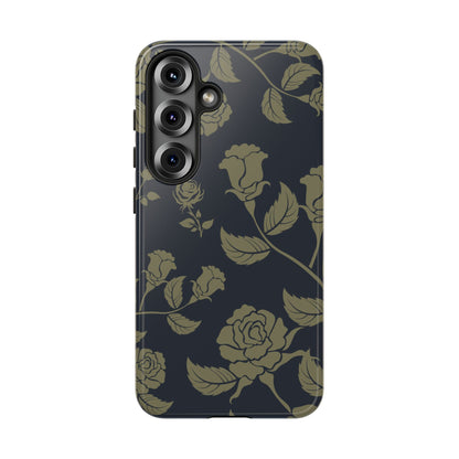 Samsung Galaxy S25 / Glossy Phone Case - ’Blue & Olive Rose Pattern’ Phone Case