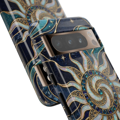 Elegant Teal & Gold Cosmic Sunburst Phone Case