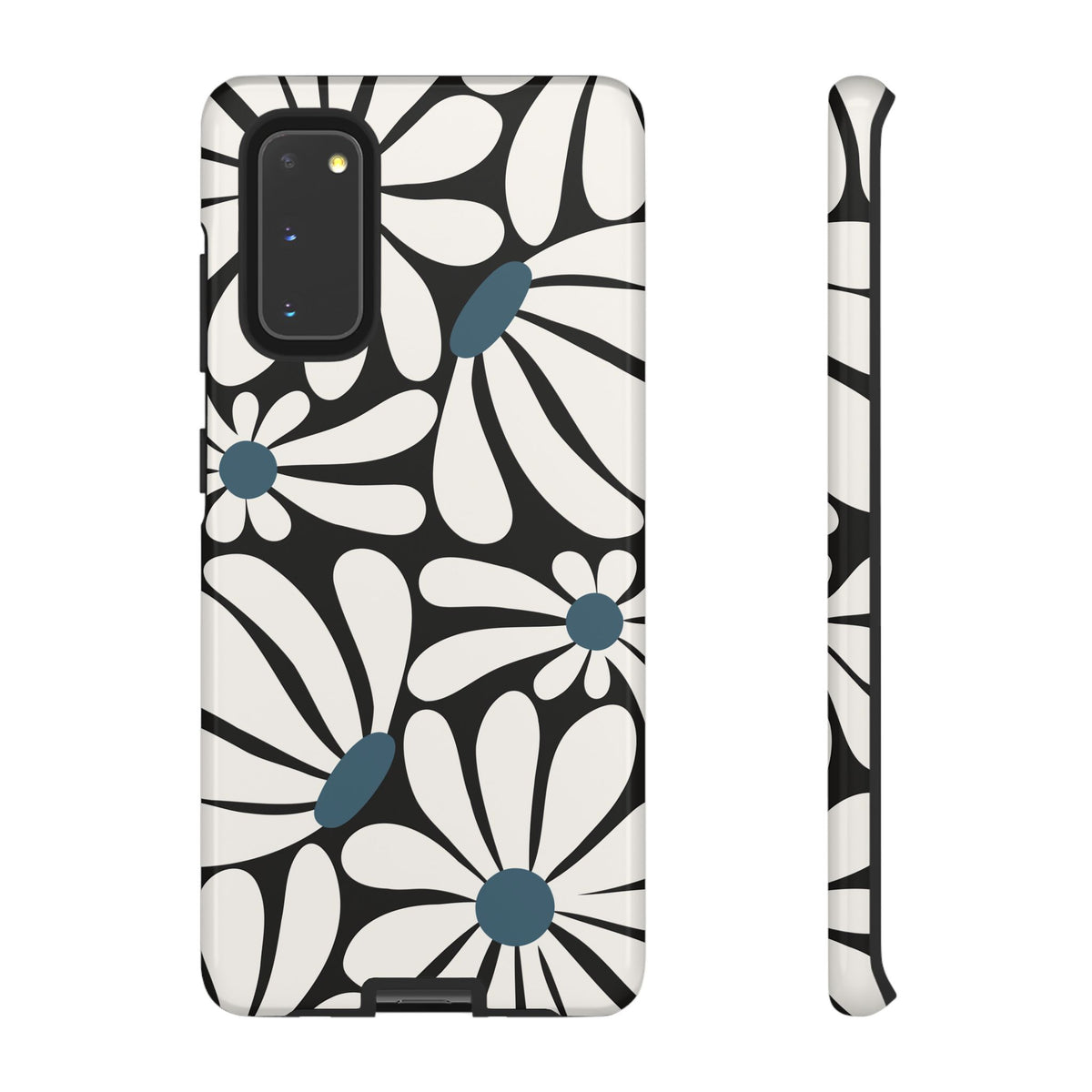 Retro Black Daisy Pattern Phone Case - Black Phone Case - Samsung Galaxy S20 / Glossy
