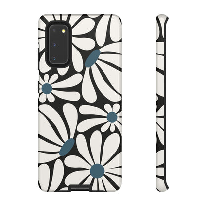 Retro Black Daisy Pattern Phone Case - Black Phone Case - Samsung Galaxy S20 / Glossy