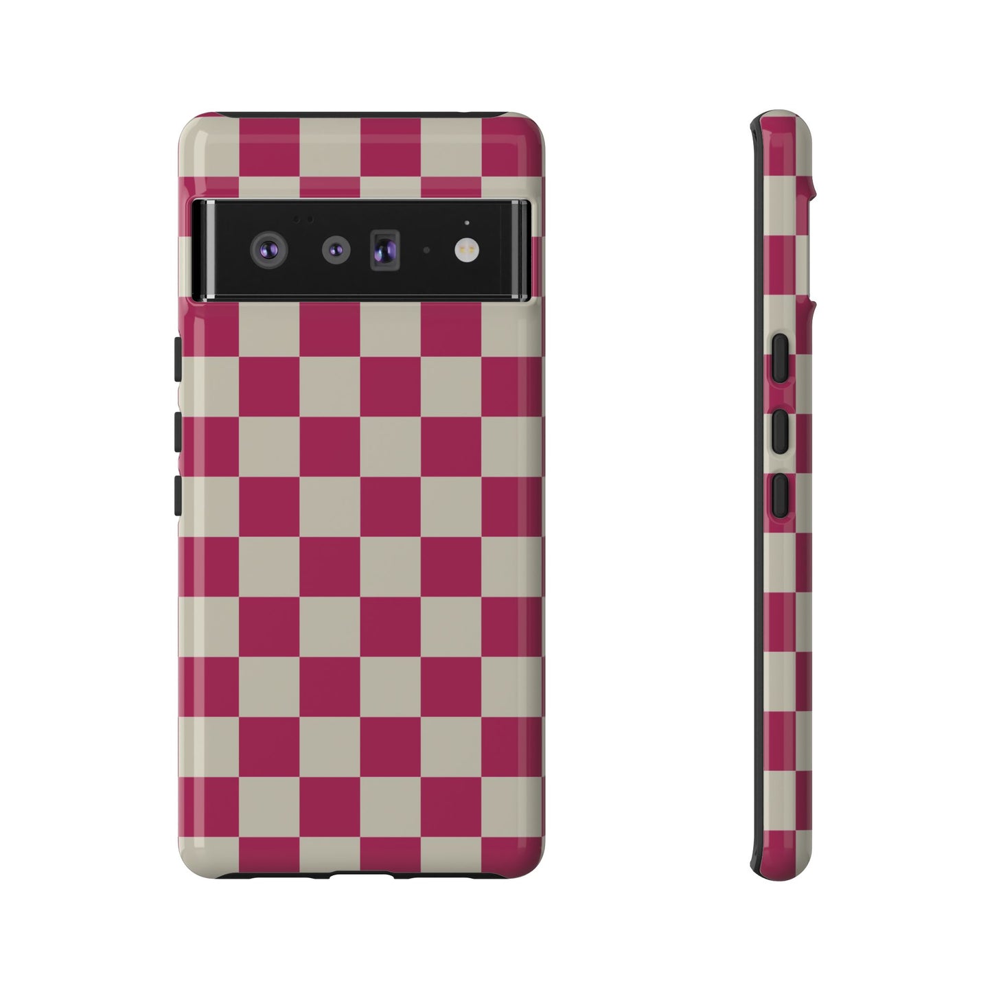 Google Pixel 6 Pro / Glossy Phone Case - ’Pink & White Checkered Pattern’ Phone Case