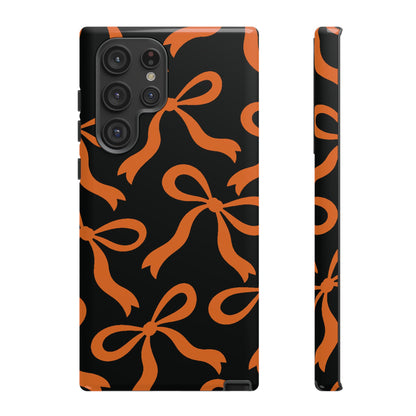 Bold Black and Burnt Orange Bow Pattern Phone Case - Black Phone Case - Samsung Galaxy S22 Ultra / Glossy