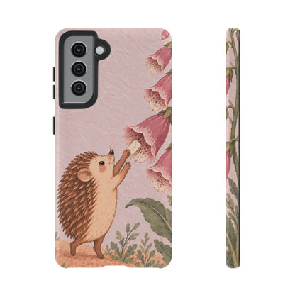 Whimsical Blush Pink Hedgehog and Foxglove Phone Case - Pink Phone Case - Samsung Galaxy S21 / Glossy