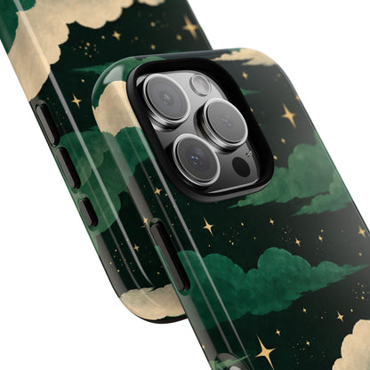 Illustrated Emerald Green Clouds & Stars Phone Case