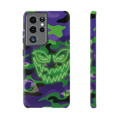 Samsung Galaxy S21 Ultra / Glossy Phone Case - Green & Purple Neon Face Camo Phone Case