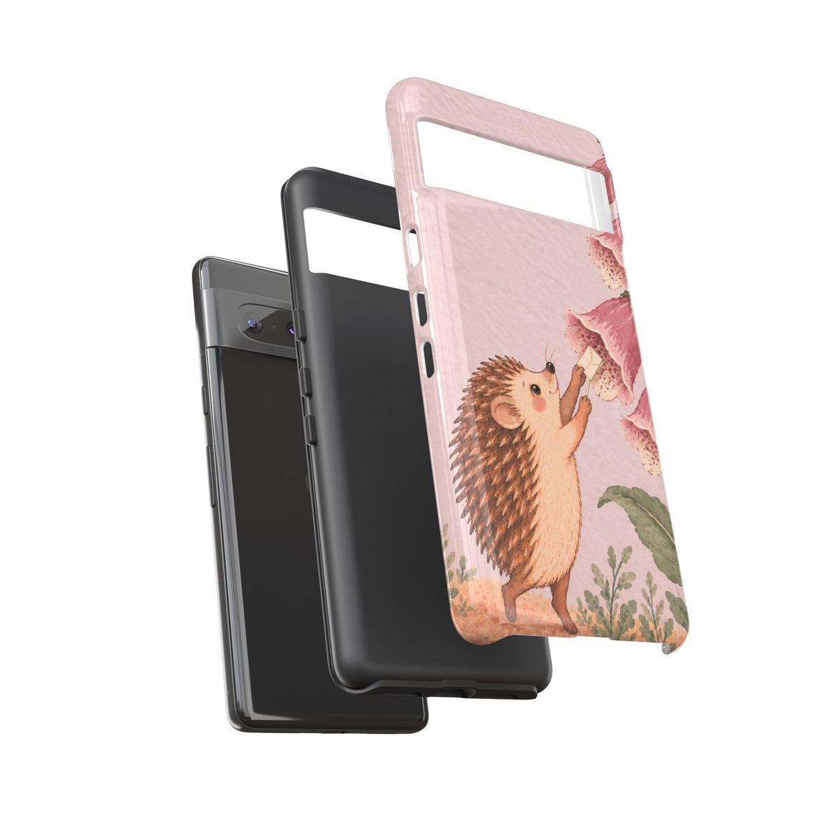 Whimsical Blush Pink Hedgehog and Foxglove Phone Case - Pink Phone Case