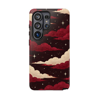 Illustrated Crimson Red Clouds & Stars Phone Case