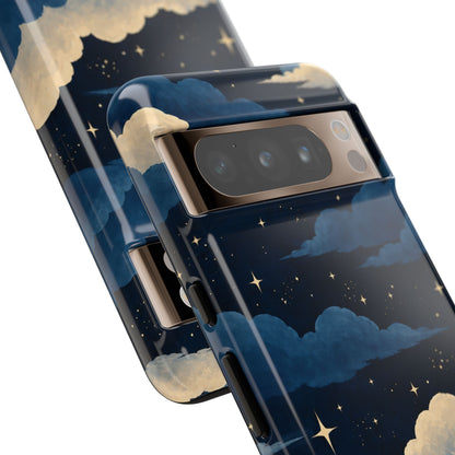 Illustrated Navy Blue Clouds & Stars Phone Case